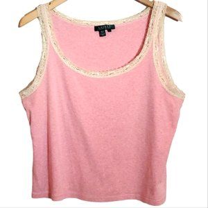 LAUREN RALPH LAUREN  L PINK & CREAM LACE TANK TOP